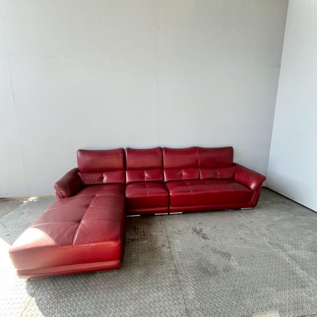 紅色皮面鐵製沙發4人