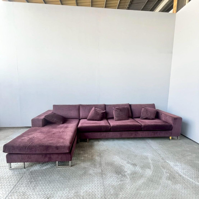 布面鐵製沙發4人L型