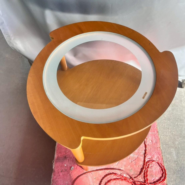 玻璃面木製雙層圓形矮桌