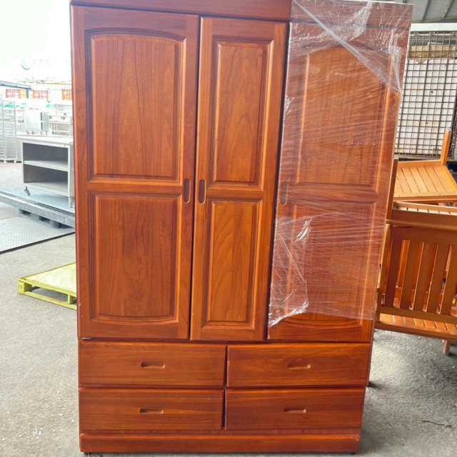 木製衣櫃3門 臥室衣櫥 實木開門 衣物收納櫃 衣物櫃 推門衣櫃