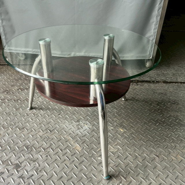 玻璃面鐵製矮桌圓 圓茶几 小桌 鐵腳桌