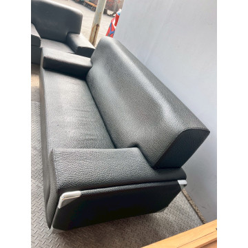 皮面鐵製沙發3人 三人座皮沙發 鐵藝長椅 商用沙發