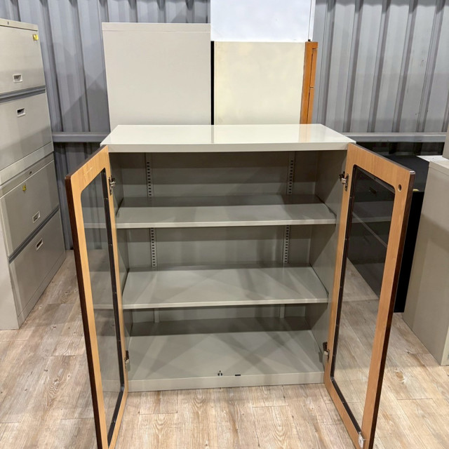 OA辦公鐵櫃2門對開 玻璃門 三層 鐵櫃 收納櫃 文件櫃 展示櫃